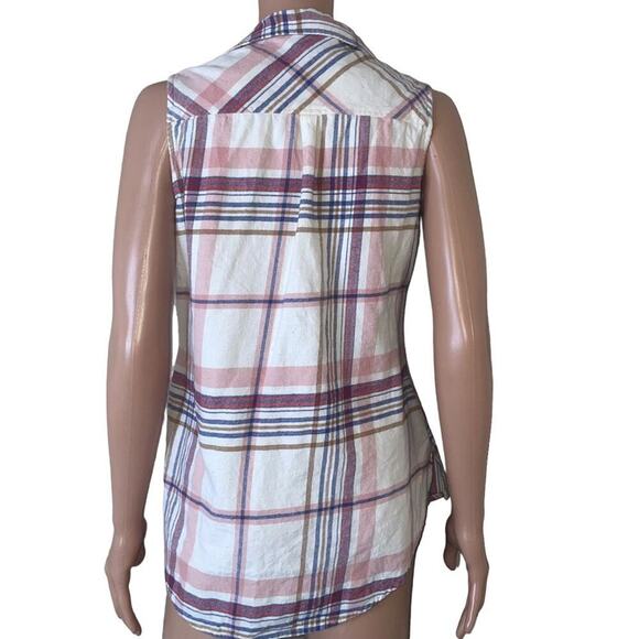 Shyanne western style plaid button up collared sleeveless top SZ M - Picture 4 of 6